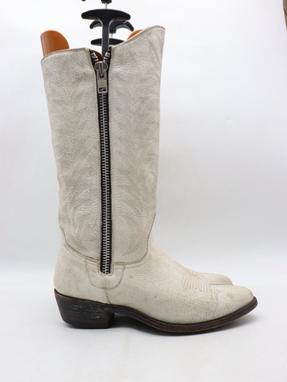 Old Gringo White Cracked Leather Women's 9 B Western Cowgirl Zip Boots Mexico